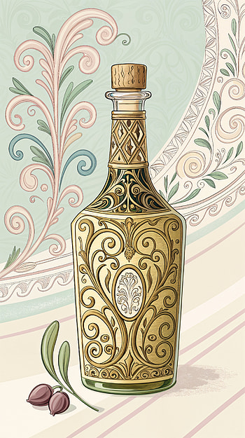 Elegant Olive Oil: A Inspiration, bottle, decorative, illustration, floral HD phone wallpaper