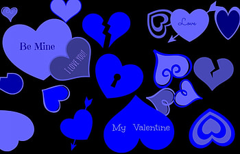 Happy Valentine's day!, blue, words, black, be mine, art, cehenot, valentine, day, abstract, love, vector, happy, heart HD wallpaper