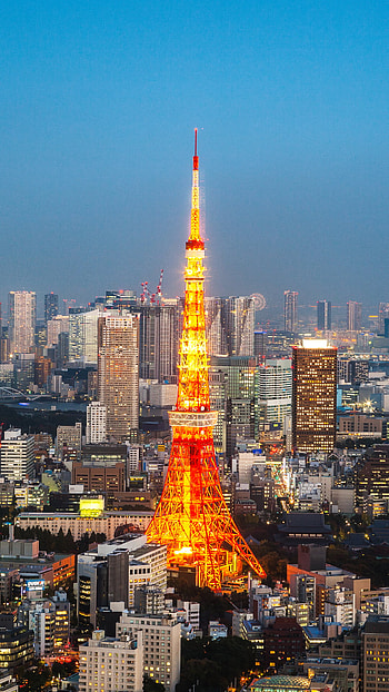 Tokyo Tower Glow: Iconic Skyscraper Cityscape, skyscraper, building, cityscape, city, Japan, Tokyo, man made, Tokyo Tower HD phone wallpaper