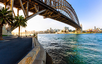 Sydney Harbor Bridge, Evening sunset, Sydney cityscape, High-quality HD wallpaper