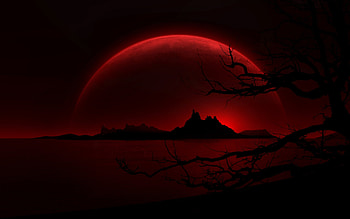Red moon, night, darkness, abstract, moon, red HD wallpaper