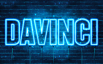 Davinci, , with names, Davinci name, blue neon lights, Davinci Birtay, Happy Birtay Davinci, popular italian male names, with Davinci name HD wallpaper