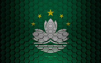Macau flag, 3d hexagons texture, Macau, 3d texture, Macau 3d flag, metal texture, flag of Macau HD wallpaper