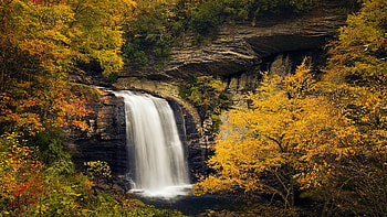Autumn at Looking Glass Falls, North Carolina, river, leaves, color, fall, trees, cascade, rocks, usa HD wallpaper