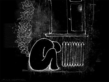 MORE HUMANITY, sad, art, drawing, cold, figure, bw HD wallpaper