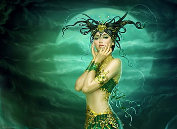 Green moon magic, magic, moon, grren HD wallpaper