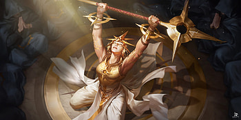 Sun priestess, art, view from the top, golden, fantasy, girl, grafit studio HD wallpaper