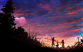 Anime, Sunset HD wallpaper