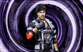 Jota, GFF, violet grunge background, Garena Fire, vortex, Garena Fire characters, Jota Skin, Fire Battlegrounds, Jota Fire HD wallpaper