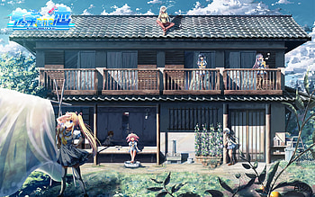 atchi_muite_koi-seifuku-yuunagi_seshina, purple hair, cute, red hair, long hair, flower, short hair, blonde hair, cloud, female, sexy, house, hot, blue eye, blue hair, girl, anime girl, plant, anime, field, wink, building, sky, girls, green eye HD wallpaper