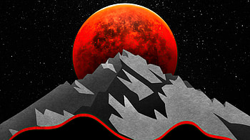 Red sun between mountains, digital art, minimal HD wallpaper
