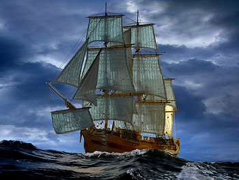 Bounty, sea, ship, beautiful, sailboat, trip, dark, waves, clouds, sailing, nature, sky, water, darknes, storm, ocean HD wallpaper