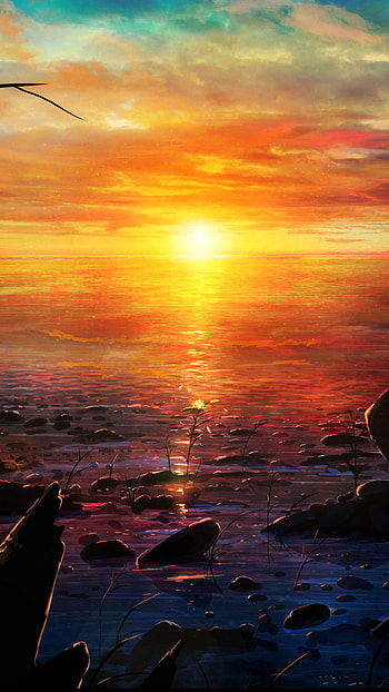 horizon, Anime, anime sunset HD phone wallpaper
