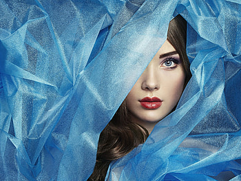 Beauty, blue, model, face, veil, oleg gekman, girl, woman HD wallpaper
