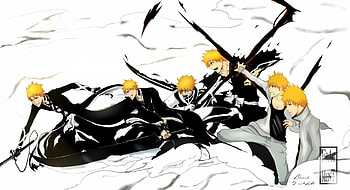 Kurosaki Ichigo, zanpakutou, zangetsu, ichigo, orange hair, fullbringer, white background, weapons, ichigo kurosaki, bleach, bankai, anime, swords, fullbring, spiky hair HD wallpaper
