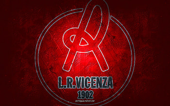 LR Vicenza, Italian football team, red background, LR Vicenza logo, grunge art, Serie B, football, Italy, LR Vicenza emblem, Vicenza Calcio HD wallpaper