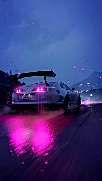 FH5 JDM Supra, automotive_design, car, road, night, purple HD phone wallpaper