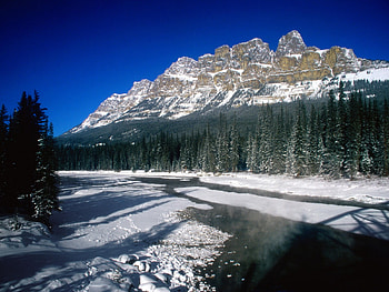 Winter mountain, winter, lake, tree, mountain HD wallpaper