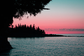 Nature, Water, Trees, Sunset, Night, Outlines HD wallpaper