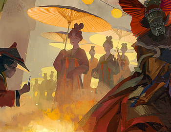 Festival, golden, tea me, art, fantasy, parasol, girl, chinese, teame HD wallpaper