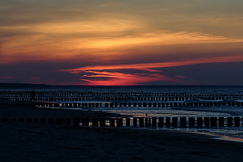 Skyline, sky, sunset, beach HD wallpaper