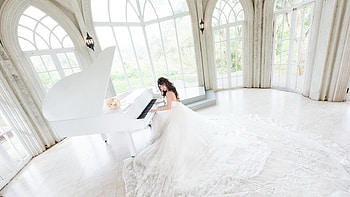 Lovely Girl, white, model, piano, woman HD wallpaper