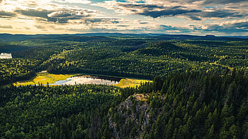 Northern British Columbia, hills, landscape, clouds, trees, sky, canada, lake HD wallpaper