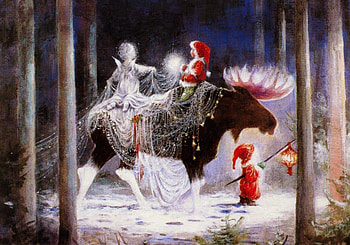 Christmas moose, winter, fairy, moose, walking, dwarfs HD wallpaper