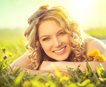 Dandelion Smile, smile, dandelions, beauty, field, nose ring, flowers, women, sky, sun HD wallpaper