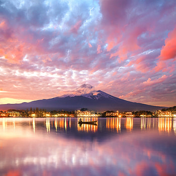 Last Evening, reflection, boat, sky, graphy, nature, mountains HD phone wallpaper