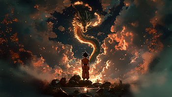 Goku Meets Shenron, goku, shenron, anime, artwork, art, digital-art, artist, ai HD wallpaper
