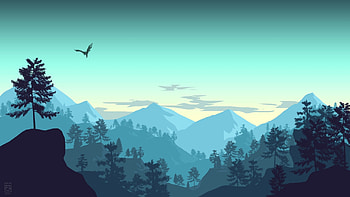 Minimalistic Landscape, Mountains, Forest, Bird, Sky - Minimalist Landscape Background - -, Minimal Scenery HD wallpaper