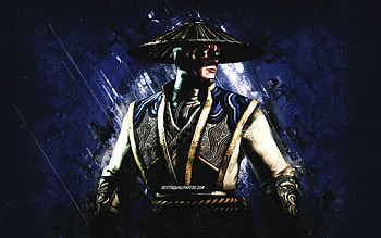 Raiden, Mortal Kombat, blue stone background, Mortal Kombat 11, Raiden grunge art, Mortal Kombat characters, Raiden character, Raiden MKX HD wallpaper