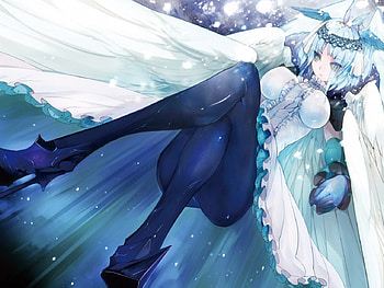 a beautiful angel, anime, long dress, blue hair, crown with wings, manga HD wallpaper
