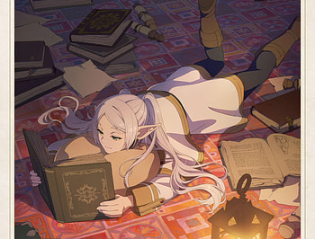 Frieren: Candlelit Study — Quad Anime, Anime, Frieren: Beyond Journey's End, Frieren (Frieren: Beyond Journey's End) HD wallpaper