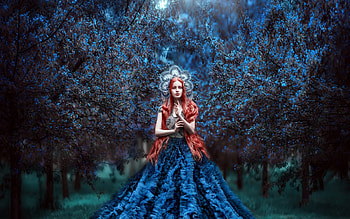 Princess, dress, blue, model, maria lipina, redhead, girl, woman HD wallpaper