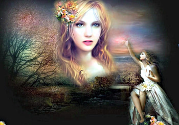 Other Side Of Me, Abstract, Beautiful, Make up, Flowers, Woman, Blonde, Fantasy, Pretty HD wallpaper