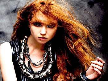 For Juan, black dress, red hair, long hair, woman HD wallpaper
