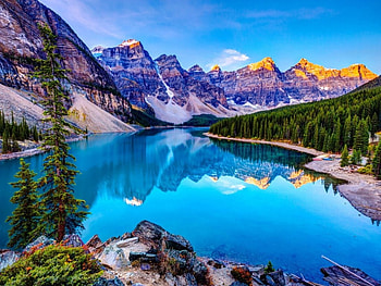 Mountains Lake, trees, sky, mountains, lake HD wallpaper