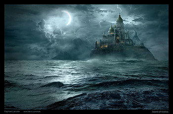 Island-Of-Kronos, sea, castle, moon, storm HD wallpaper