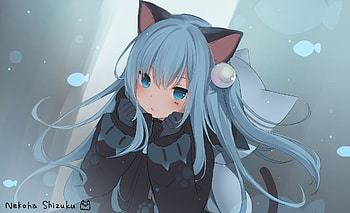 蓝白条纹, Nekoha Shizuku HD wallpaper