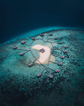 Nature, View From Above, Ocean, Island, Heart, Bungalow HD phone wallpaper