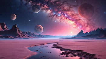 Pink Moon, Alien Planet, landscape, moon, sky, space HD wallpaper