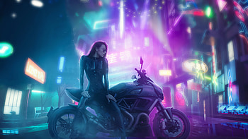 Girl Sitting On Ducati , biker, cyberpunk, artist, ducati, artstation HD wallpaper