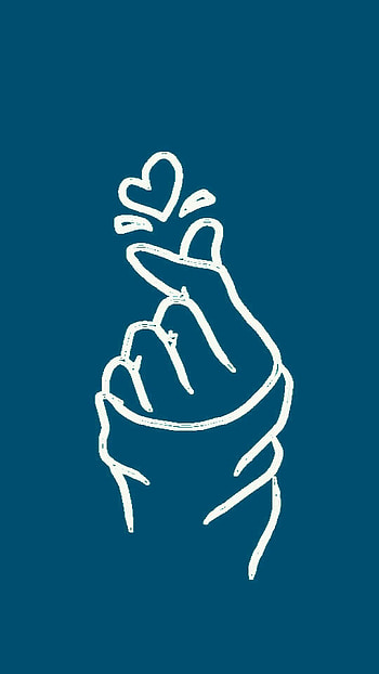 Finger Heart, Blue Background HD phone wallpaper