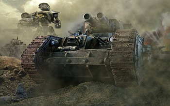 warhammer 40k tank leman russ trunks machine guns head armour imperial guard smoke imperial titanium HD wallpaper