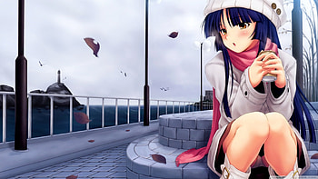 windy day, girl, wall, path, fence HD wallpaper