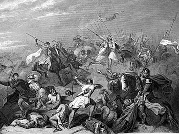 The Battle of Fontenoy-en-Puisaye, June 25, 841, horse, awesome, , engraving, knight, battles, history, black and white, medieval, amazing, sword, kings, other, beautiful, france, arms, kings of france, drawing, battle, cool, weapon HD wallpaper