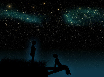 Art, Children, Silhouettes, Starry Sky, Dreamers HD wallpaper
