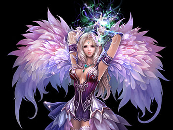 Angel, wings, pink, black, fantasy, girl, luminos HD wallpaper